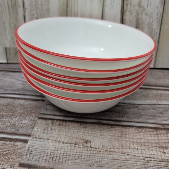 Corelle Vitrelle Bhandani Red Rim Cereal Bowls Set Of 6 - Picture 3 of 7